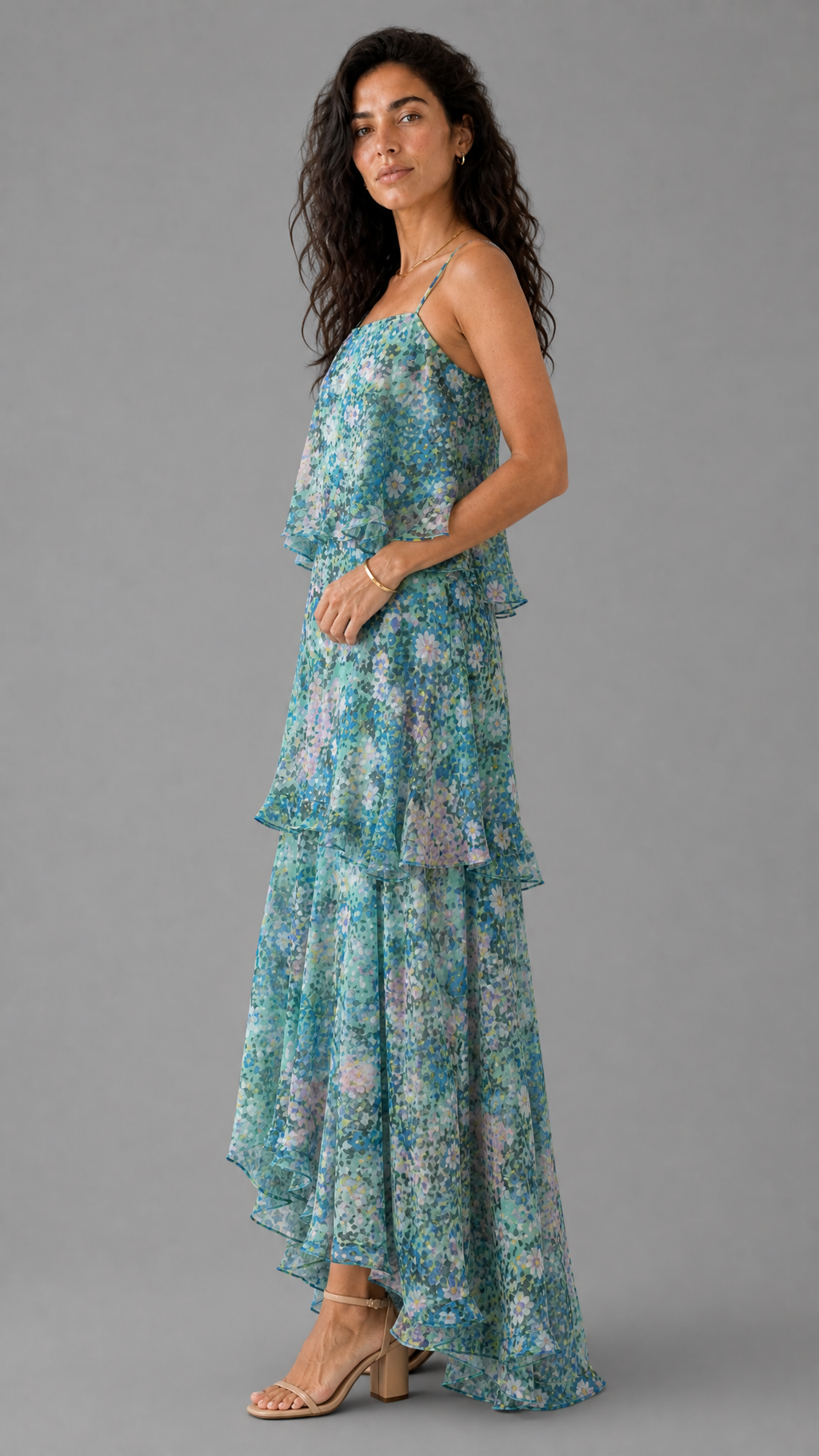 Vestido Paros | Largo de Gasa Floral en Capas