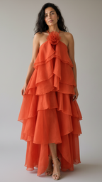 Vestido Syros | Organza en Capas con Flor Aplicada