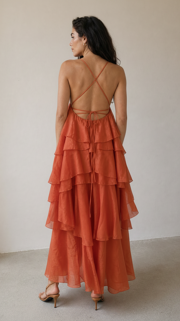 Vestido Syros | Organza en Capas con Flor Aplicada