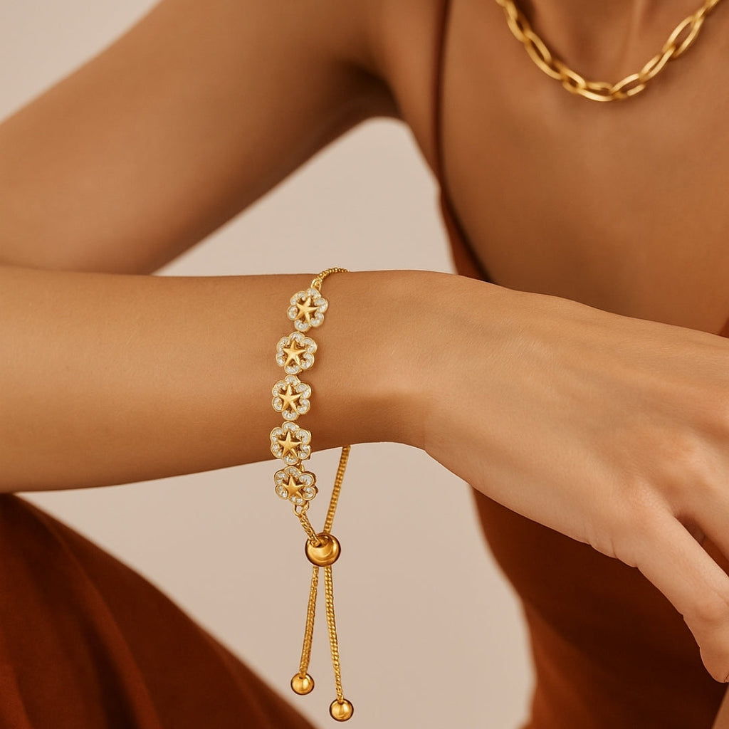 PULSERA DE FLORES BRILLANTES CON ESTRELLAS