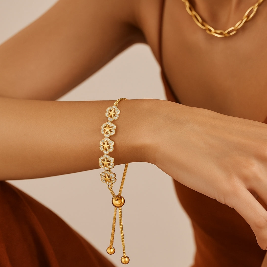 PULSERA DE FLORES BRILLANTES CON ESTRELLAS