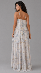 Vestido Paros | Largo de Gasa Floral en Capas