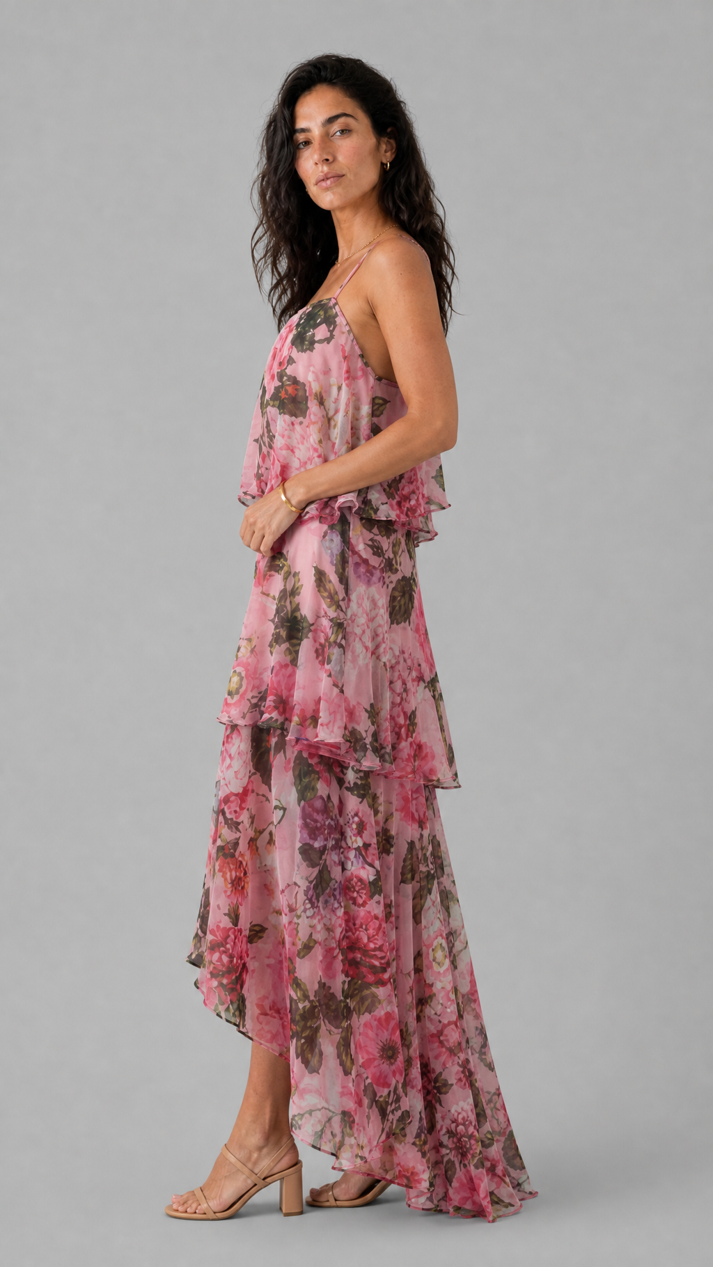 Vestido Paros | Largo de Gasa Floral en Capas
