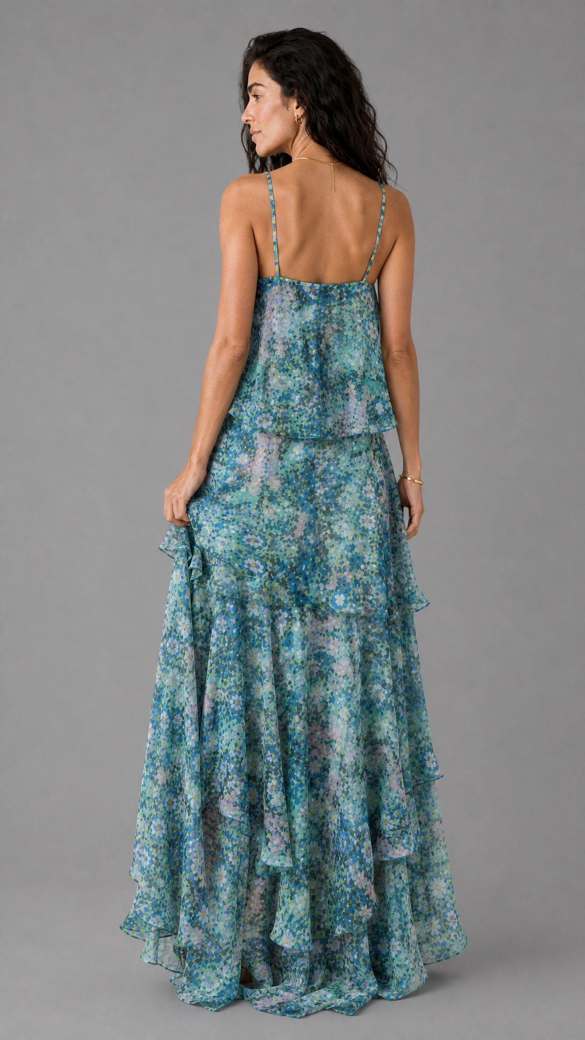 Vestido Paros | Largo de Gasa Floral en Capas