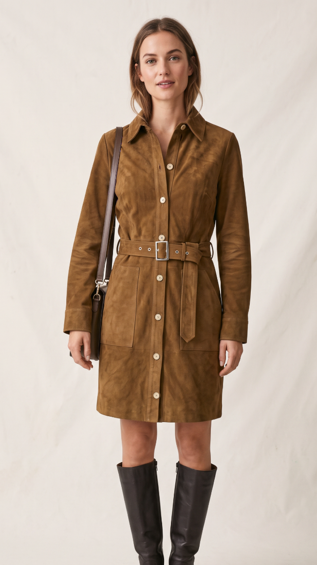Vestido Calvi | Camisero Efecto Ante con Cinturón