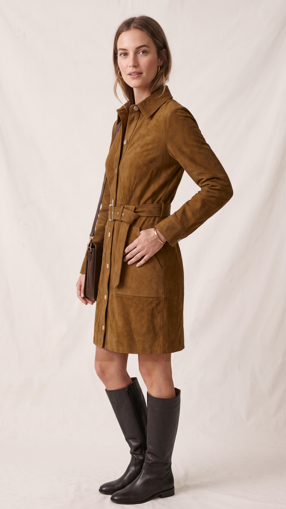 Vestido Calvi | Camisero Efecto Ante con Cinturón
