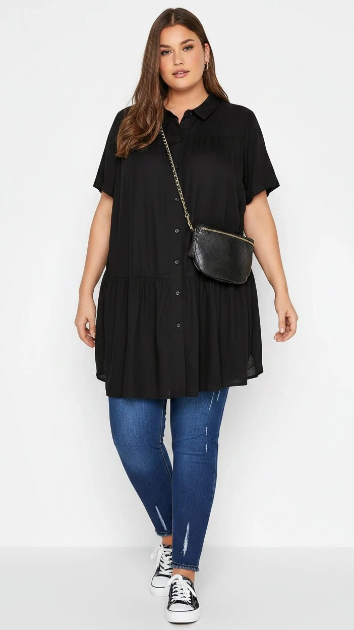 CAMISA LARGA NEGRA CON VOLANTES