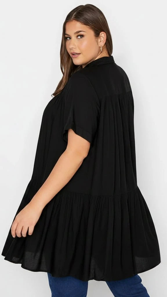 CAMISA LARGA NEGRA CON VOLANTES