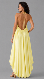 Vestido Gozo | Halter Plisado con Bajo Asimétrico
