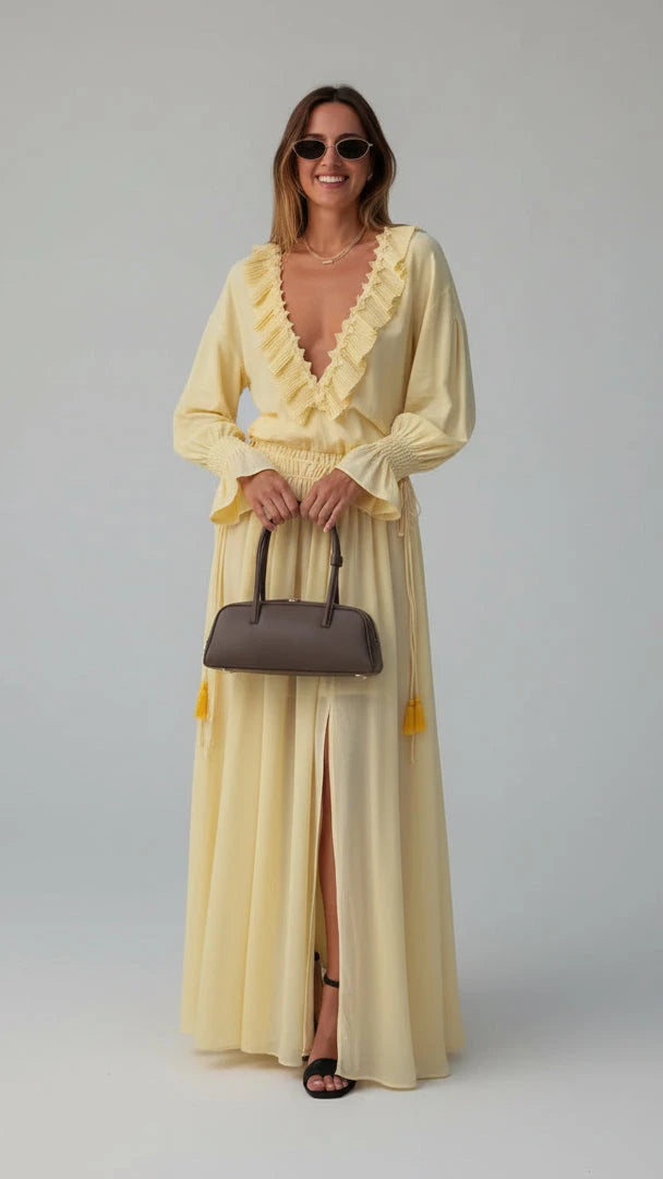 CONJUNTO ELEGANTE AMARILLO CLARO