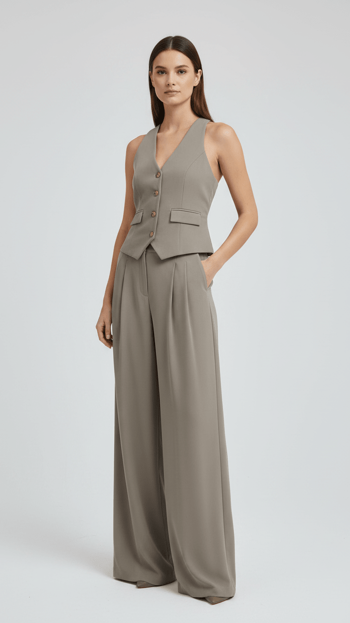 CONJUNTO DE OFICINA CHALECO - PANTALONES RECTOS - Almare