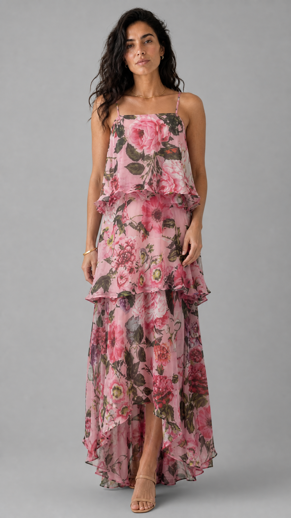 Vestido Paros | Largo de Gasa Floral en Capas