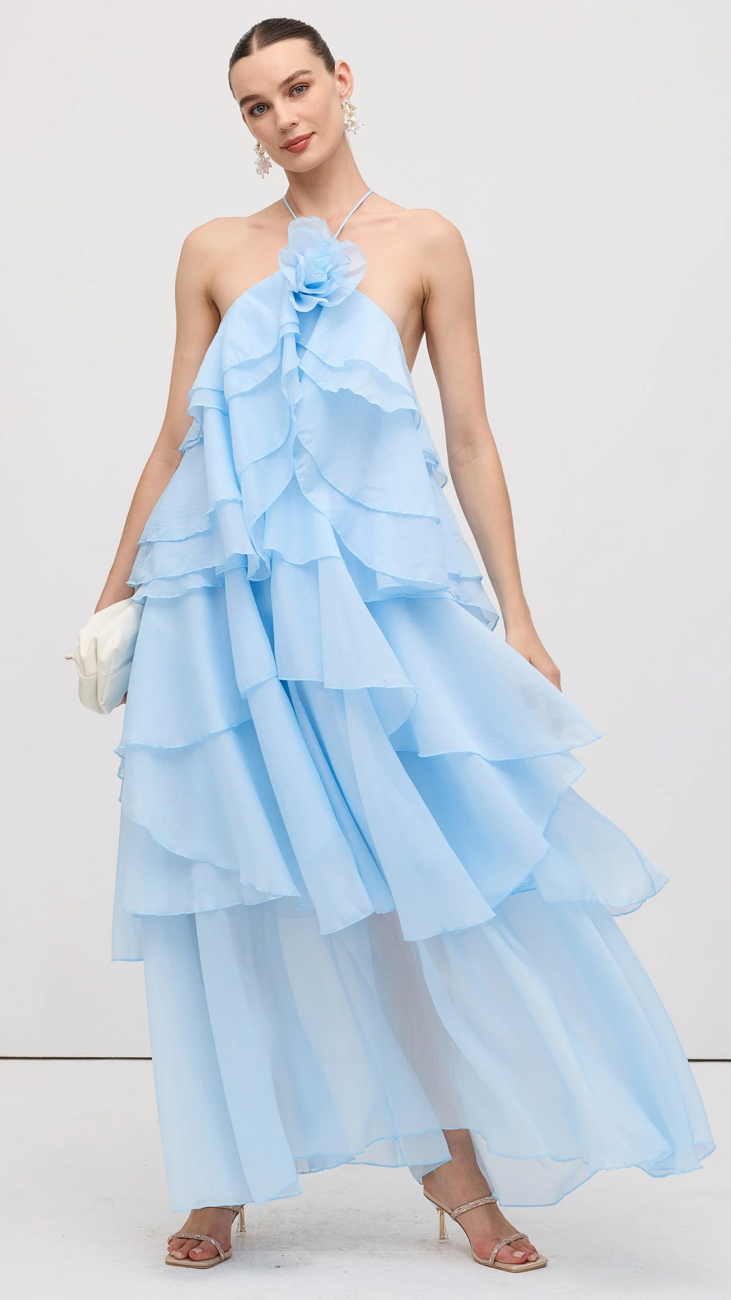 Vestido Syros | Organza en Capas con Flor Aplicada