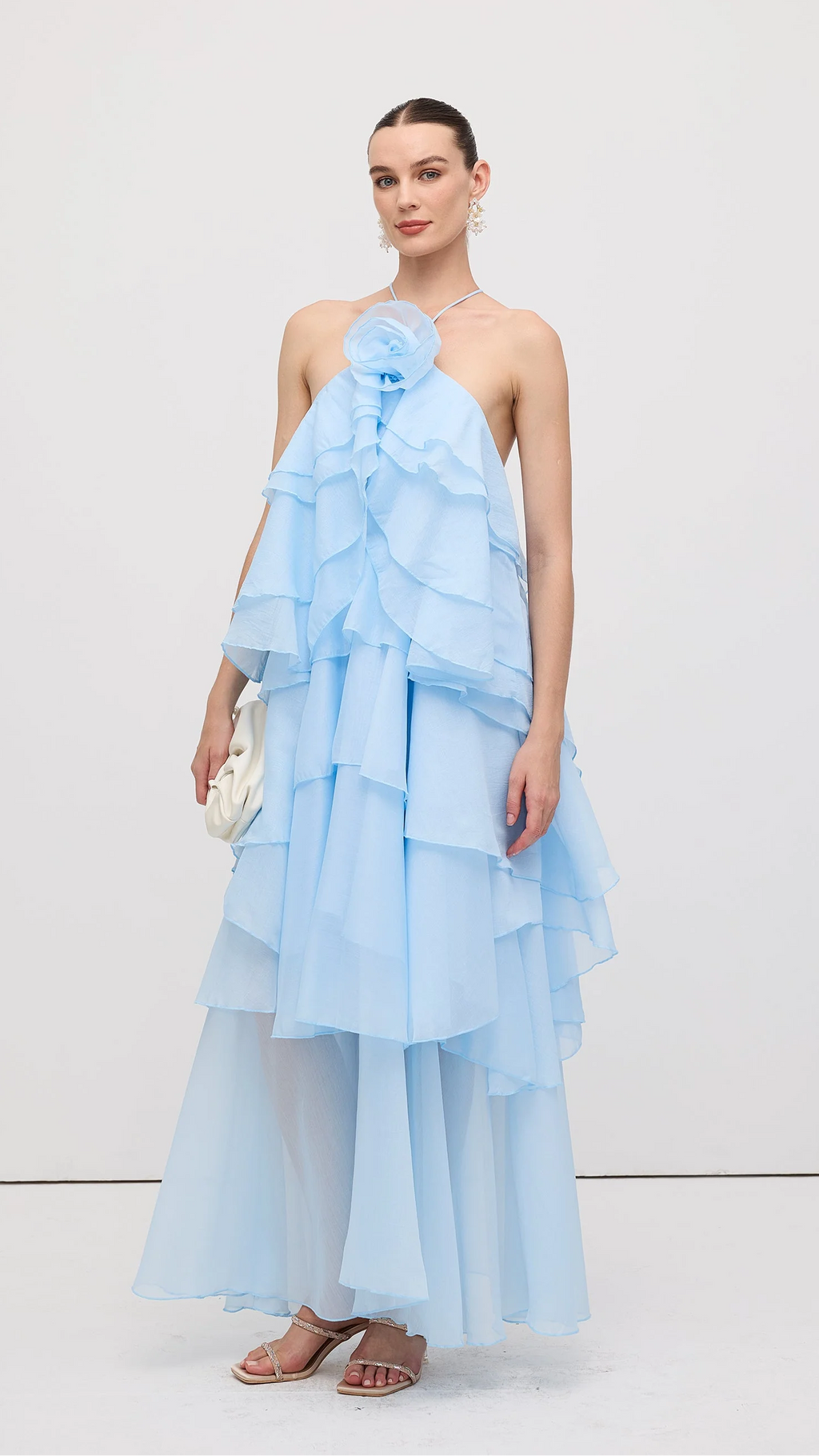 Vestido Syros | Organza en Capas con Flor Aplicada