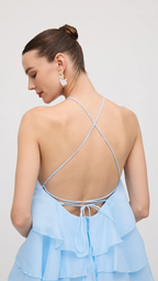 Vestido Syros | Organza en Capas con Flor Aplicada