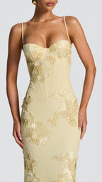 VESTIDO LARGO CON DETALLES FLORALES