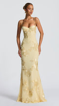 VESTIDO LARGO CON DETALLES FLORALES