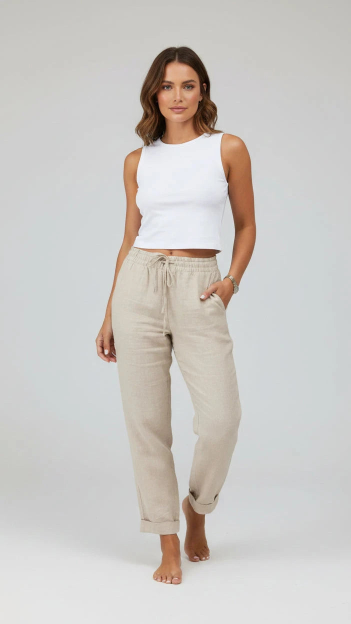 PANTALONES RECTOS DE VERANO EN LINO Y ALGODÓN