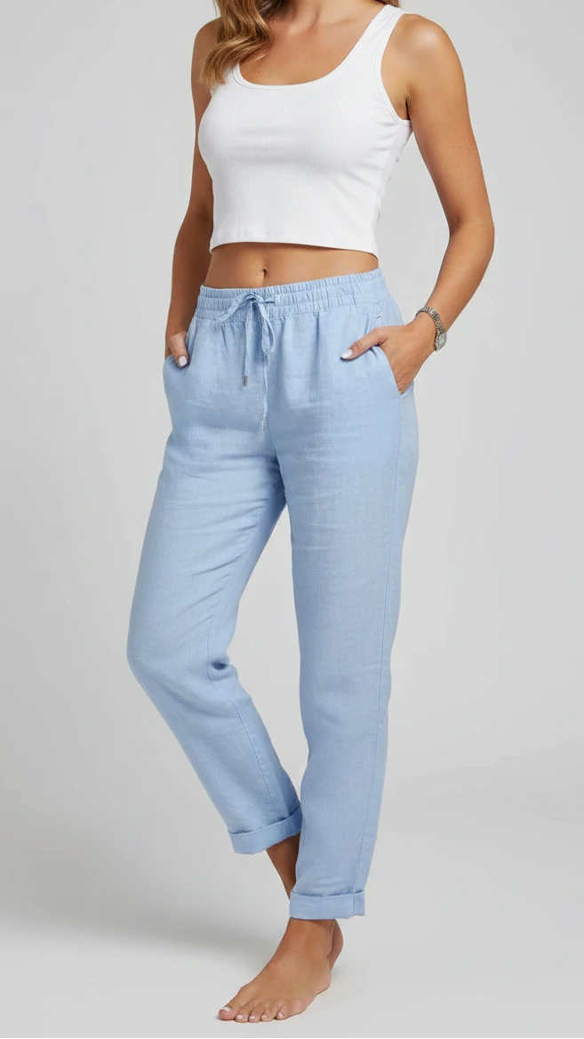 PANTALONES RECTOS DE VERANO EN LINO Y ALGODÓN