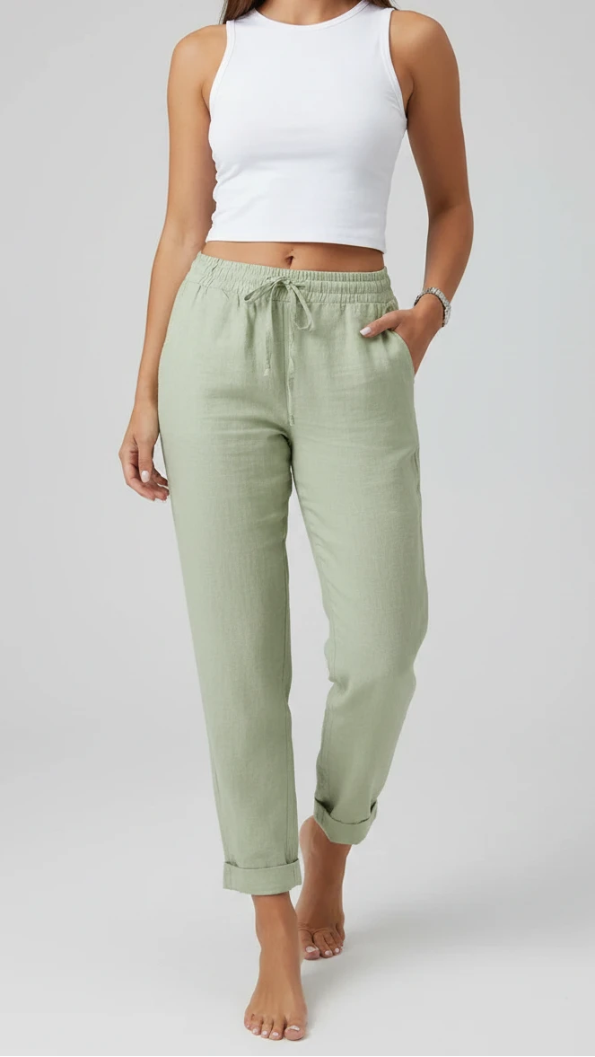 PANTALONES RECTOS DE VERANO EN LINO Y ALGODÓN
