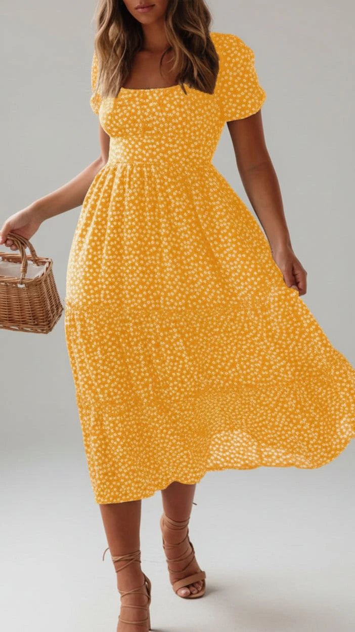 VESTIDO VINTAGE FLORAL CON MANGAS ABULLONADAS