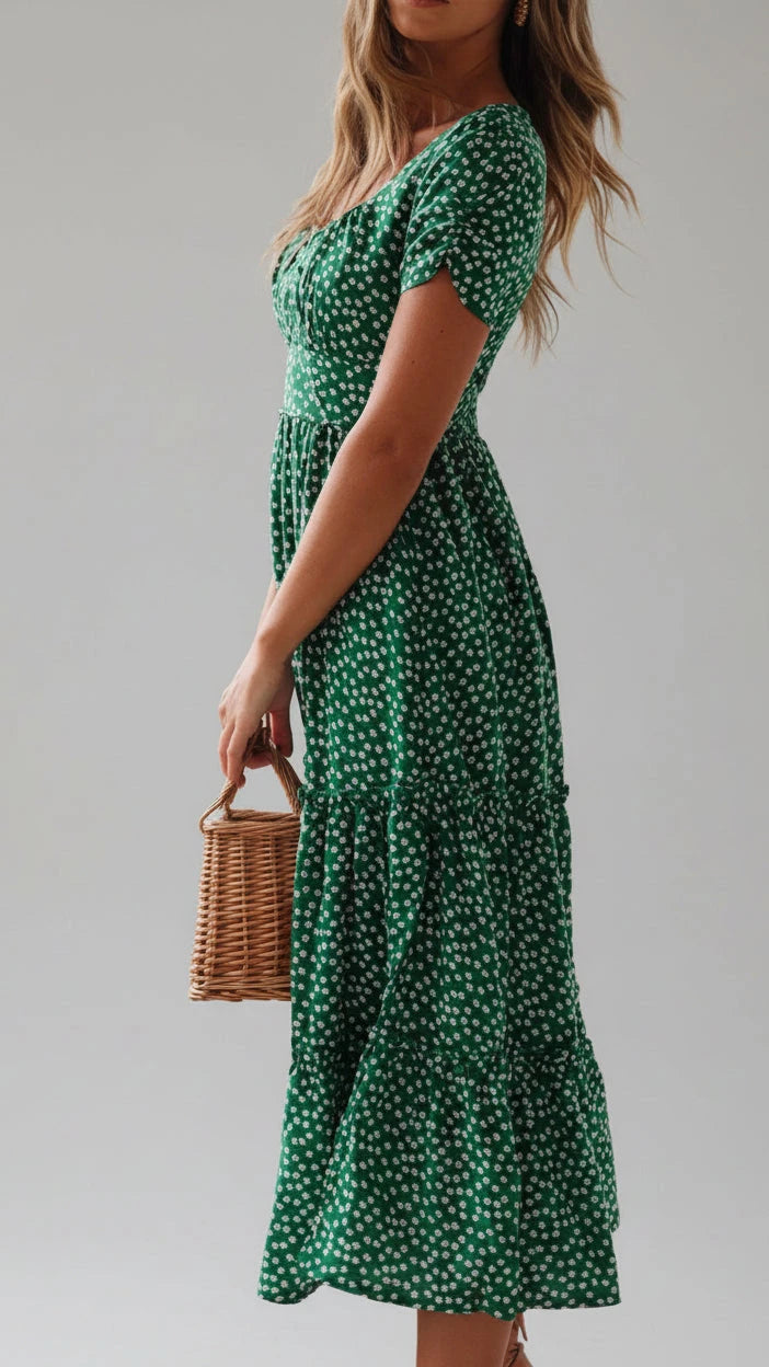 VESTIDO VINTAGE FLORAL CON MANGAS ABULLONADAS