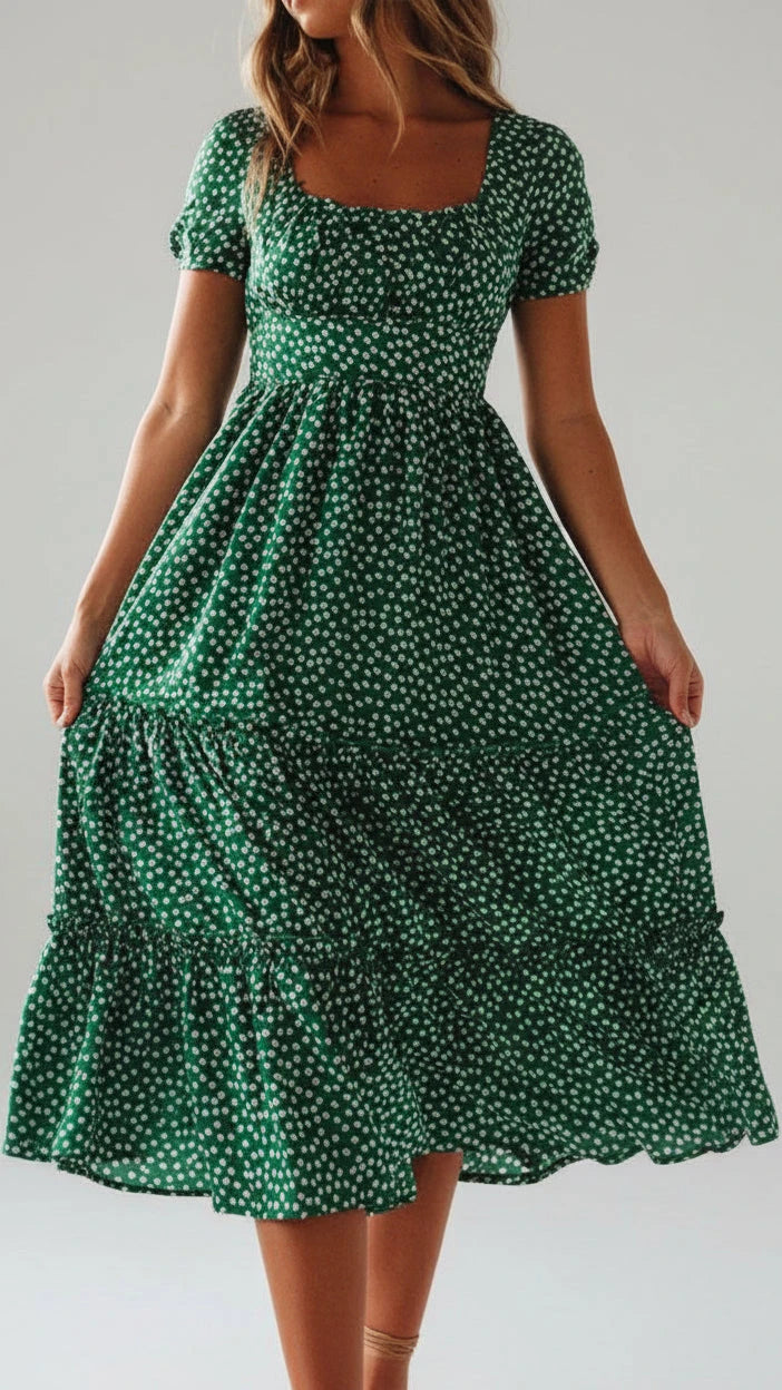 VESTIDO VINTAGE FLORAL CON MANGAS ABULLONADAS