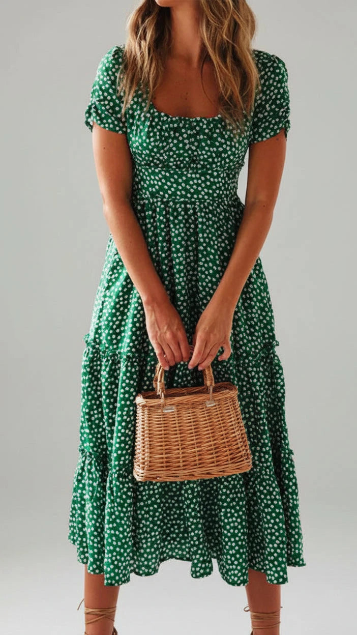 VESTIDO VINTAGE FLORAL CON MANGAS ABULLONADAS