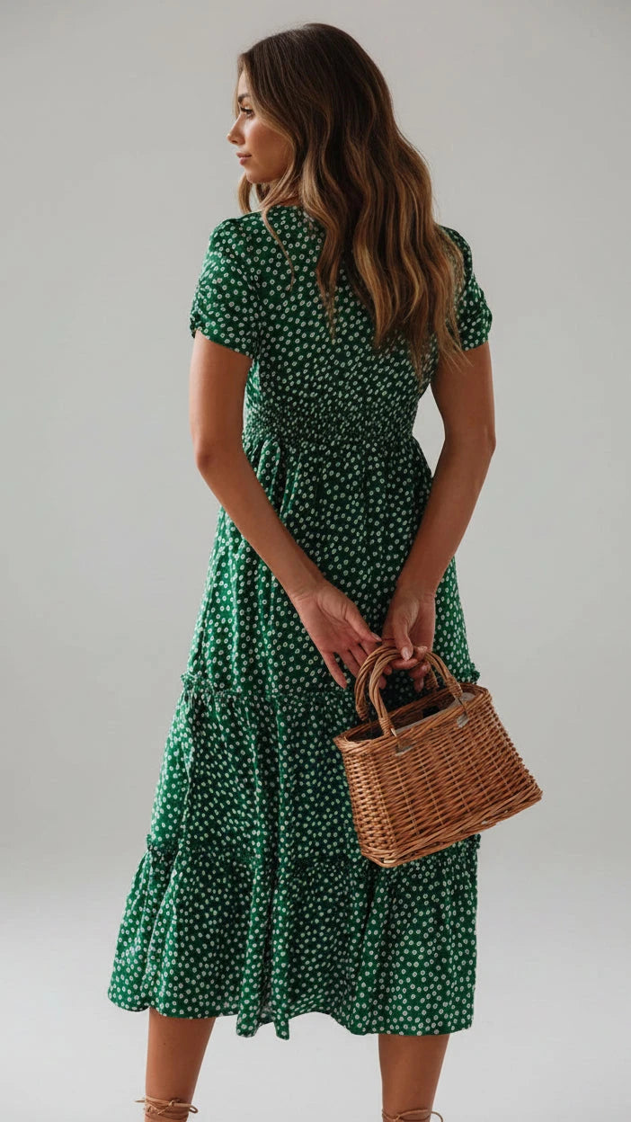 VESTIDO VINTAGE FLORAL CON MANGAS ABULLONADAS