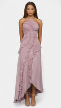 VESTIDO DE HALTER CON VOLANTES PLISADOS