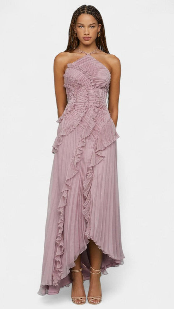 VESTIDO DE HALTER CON VOLANTES PLISADOS