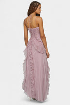 VESTIDO DE HALTER CON VOLANTES PLISADOS