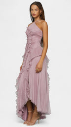 VESTIDO DE HALTER CON VOLANTES PLISADOS