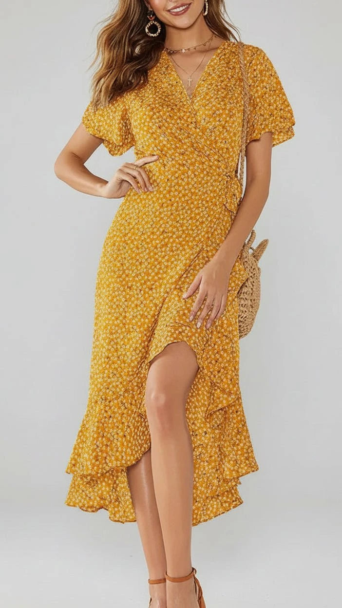 VESTIDO LARGO BOHO FLORAL CON VOLANTES