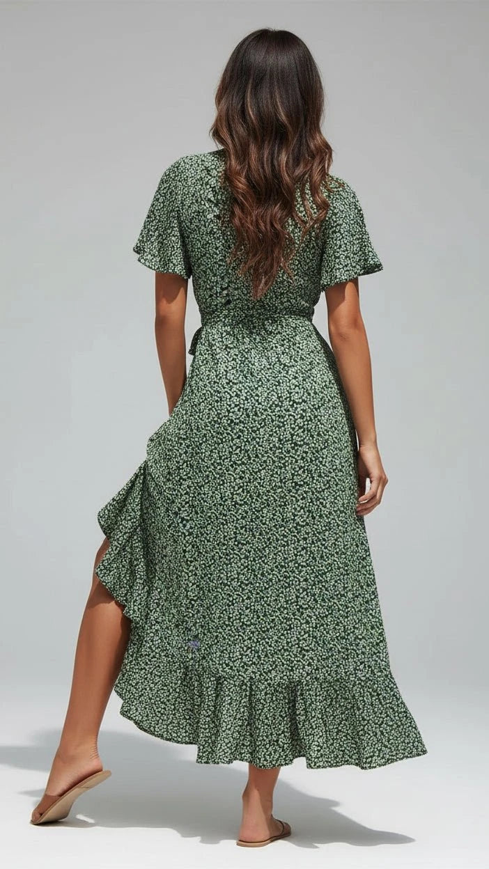 VESTIDO LARGO BOHO FLORAL CON VOLANTES