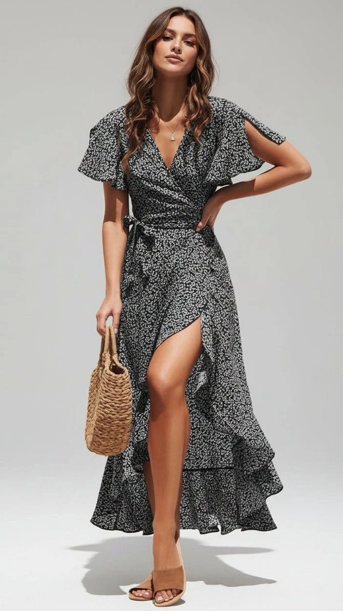 VESTIDO LARGO BOHO FLORAL CON VOLANTES