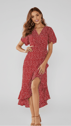 VESTIDO LARGO BOHO FLORAL CON VOLANTES - Almare