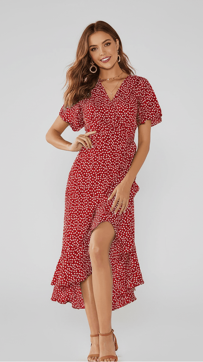 VESTIDO LARGO BOHO FLORAL CON VOLANTES - Almare