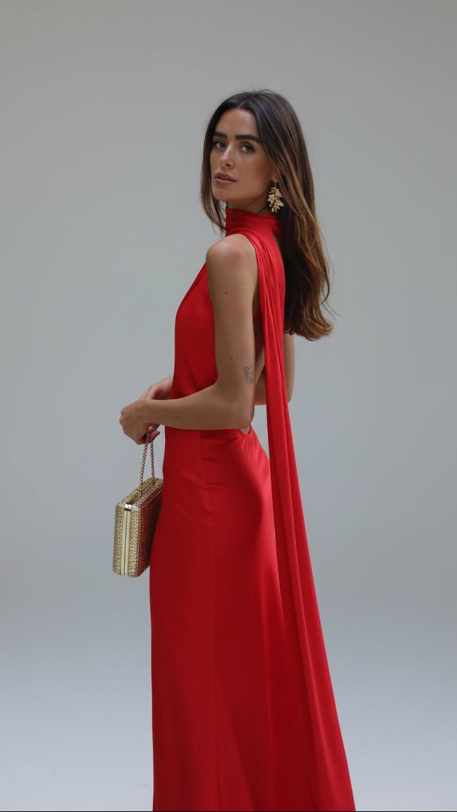 VESTIDO DE FIESTA SATINADO CON LAZO