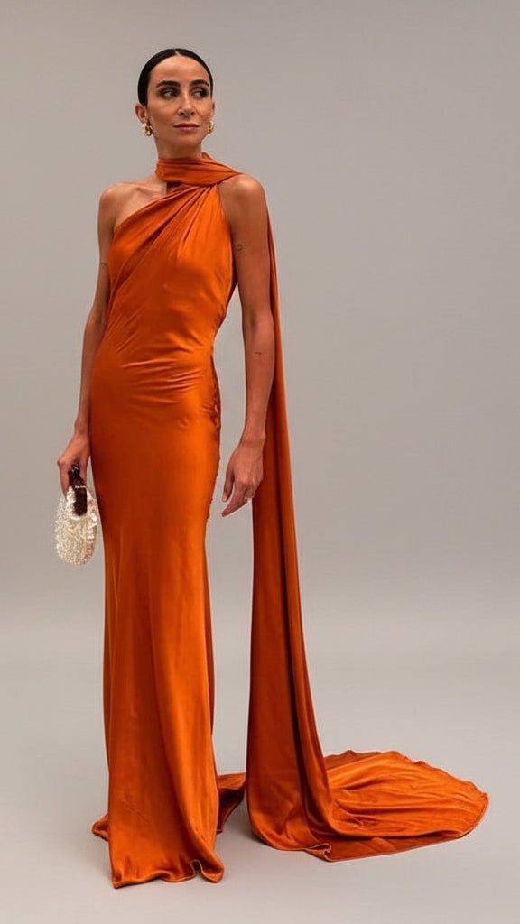 VESTIDO DE FIESTA SATINADO CON LAZO