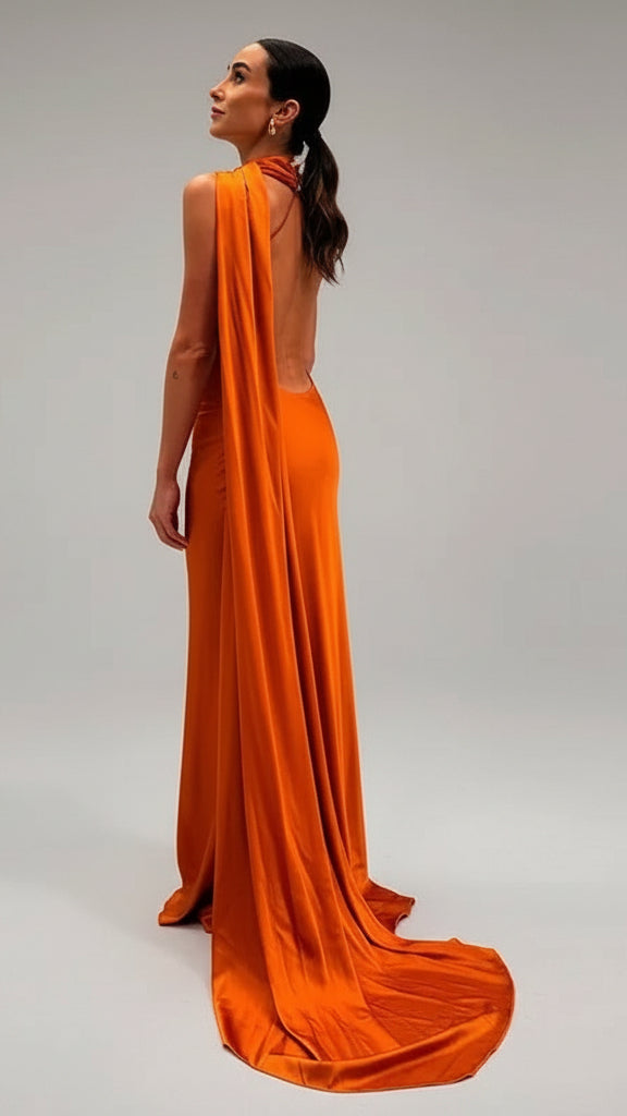 VESTIDO DE FIESTA SATINADO CON LAZO