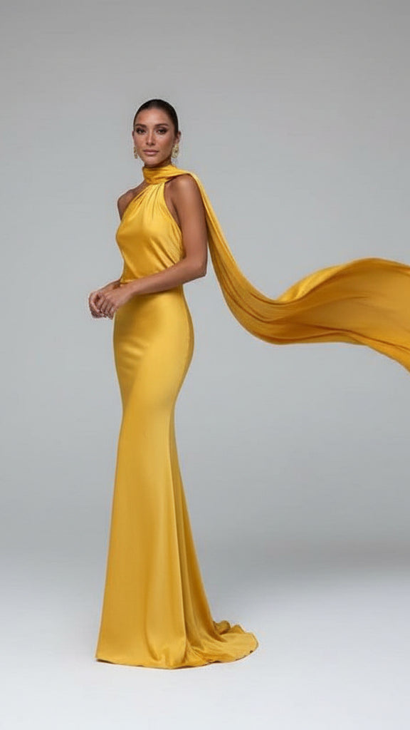 VESTIDO DE FIESTA SATINADO CON LAZO