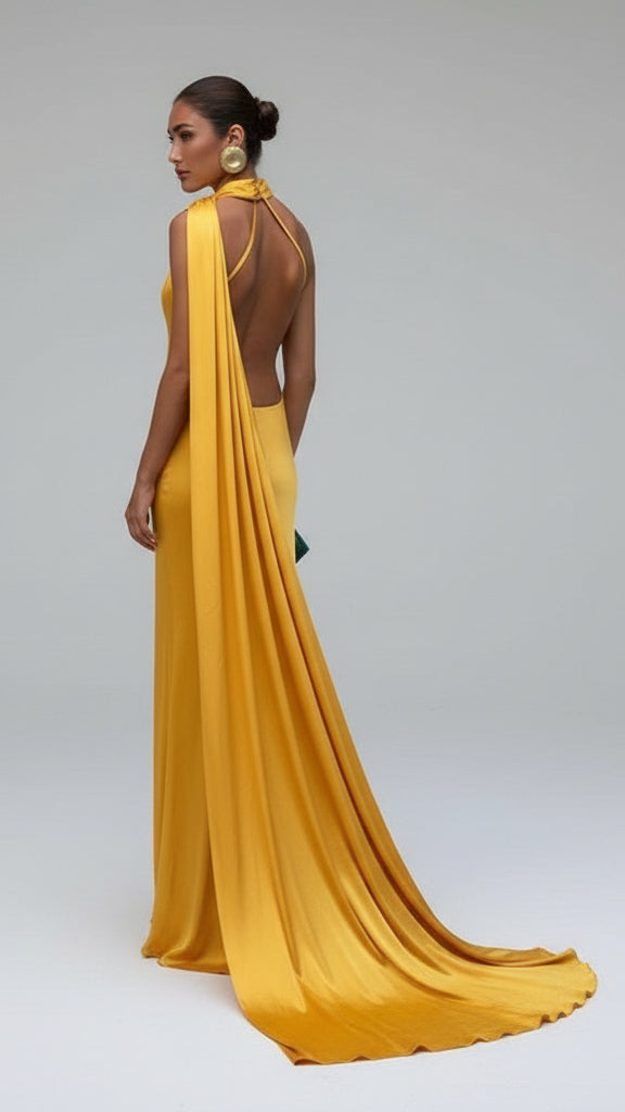 VESTIDO DE FIESTA SATINADO CON LAZO