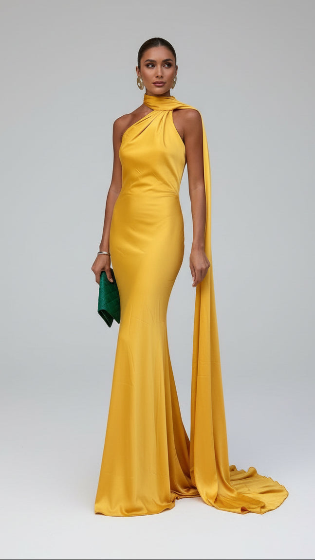 VESTIDO DE FIESTA SATINADO CON LAZO