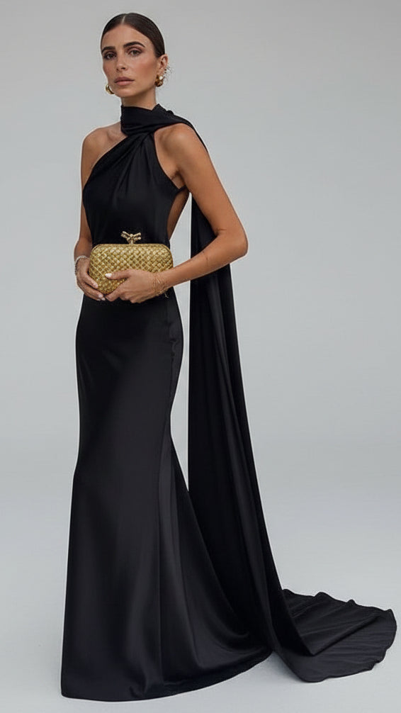 VESTIDO DE FIESTA SATINADO CON LAZO