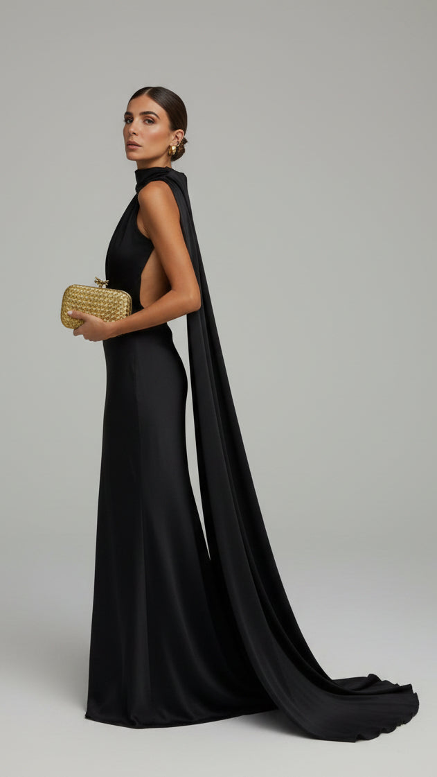VESTIDO DE FIESTA SATINADO CON LAZO