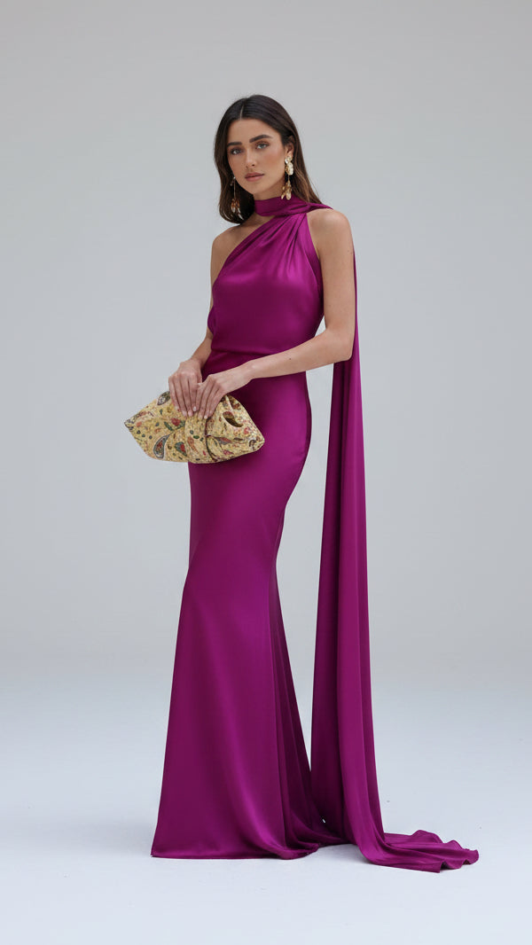 VESTIDO DE FIESTA SATINADO CON LAZO