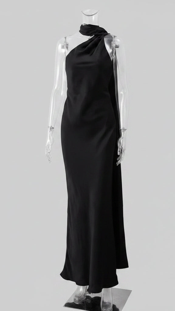 VESTIDO DE FIESTA SATINADO CON LAZO