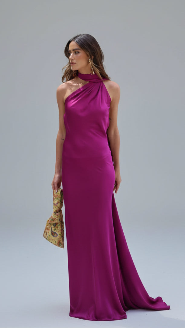 VESTIDO DE FIESTA SATINADO CON LAZO