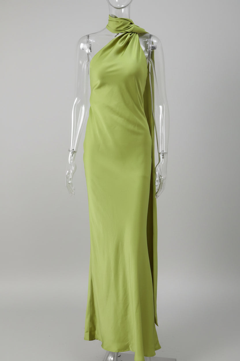 VESTIDO DE FIESTA SATINADO CON LAZO